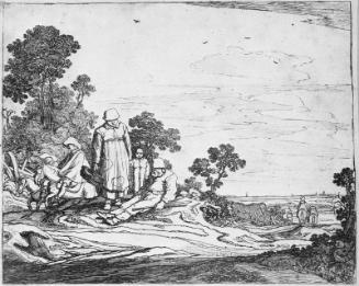Woman Holding a Basket; Old Man Seated on the Ground Near Her