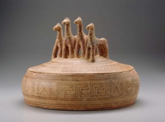 Cylindrical container (pyxis) and lid