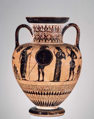 Two-handled jar (amphora) with the departure of a warrior