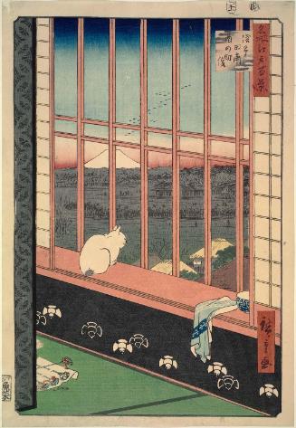 Asakusa Ricefields and Torinomachi Festival (Asakusa tanbo Torinomachi môde), from the series One Hundred Famous Views of Edo (Meisho Edo hyakkei)