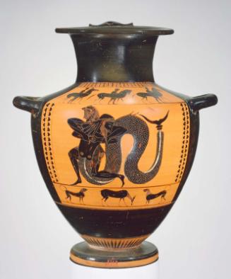 Water jar (hydria) depicting Herakles and Triton