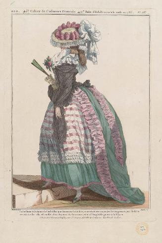Gallerie des Modes et Costumes Français. 45e Cahier de Costumes Français, 40e Suite d'Habillemens à la mode en 1785.  aaa.283 "La brillante Lise..."