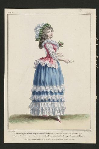 Gallerie des Modes et Costumes Français. 45e Cahier de Costumes Français, 40e Suite d'Habillemens à la mode en 1785.  aaa.285 "La jeune et élegante Suzanne..."