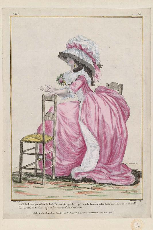 Gallerie des Modes et Costumes Français. 45e Cahier de Costumes Français, 40e Suite d'Habillemens à la mode en 1785.  aaa.286 "Aussi brillante que Vénus..."