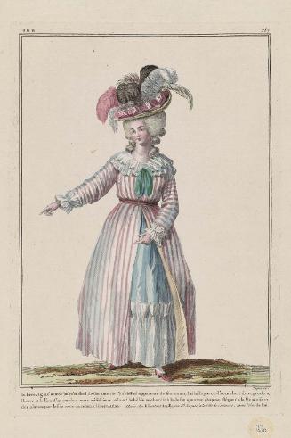 Gallerie des Modes et Costumes Français. 45e Cahier de Costumes Français, 40e Suite d'Habillemens à la mode en 1785.  aaa.287 "la fiere Aglaé..."