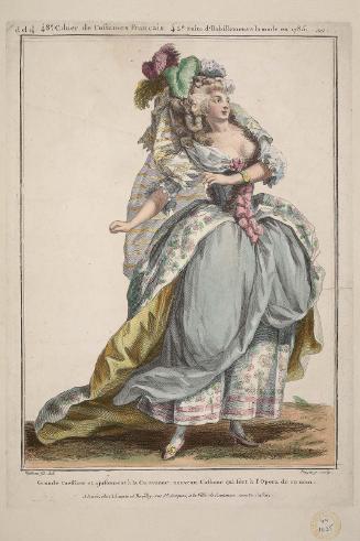 Gallerie des Modes et Costumes Français. 48e Cahier de Costumes Français, 42e Suite d'Habillemens à la mode en 1785.  ddd.301 "Grande Coeffure et ajustement..."