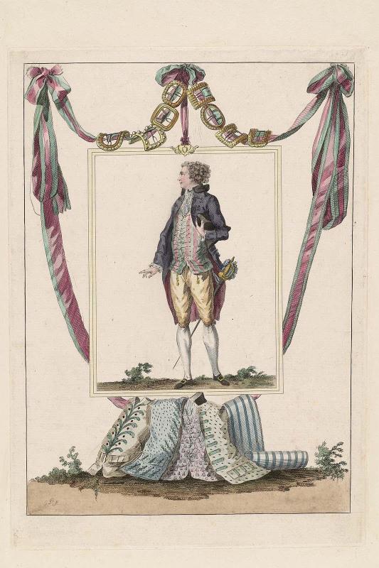 50e Cahier de Costumes Français, 44e Suite d'Habillemens à la mode en 1786.  fff.314 "Petit Mâitre élégant en habit..."  [Caption from 44.1649.]