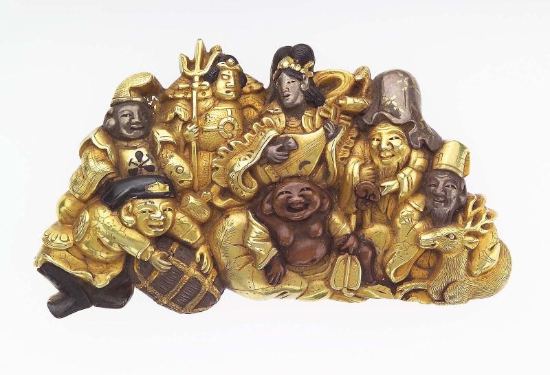 Kanamono and backplate in the form of the Seven Gods of Good Fortune and their Treasure Ship