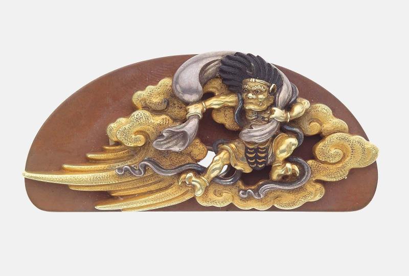 Kanamono in the form of Futen raising a storm, with backplate