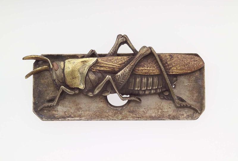 Kanamono in the form of a grasshopper, with backplate