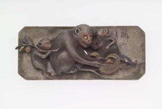 Kanamono in the form of a monkey and young with chestnuts, with backplate