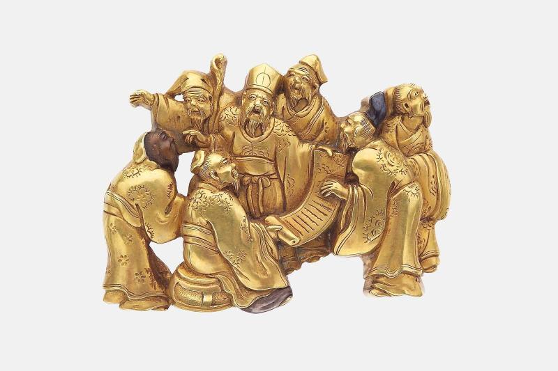Kanamono in the form of the Seven Sages of the Bamboo Grove