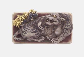 Kanamono in the form of a tiger and bamboo, with backplate engraved with clouds