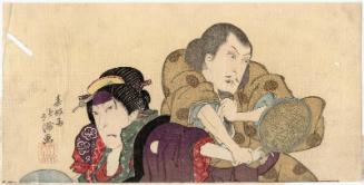 Actors Nakamura Utaemon III (Shikan) as Shunkan and Nakamura Sankô I as Oyasu