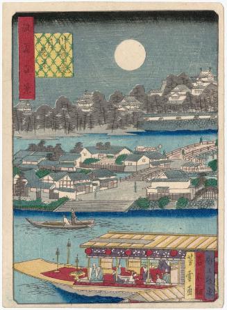Moon-viewing at Kawasaki Ferry (Kawasaki no watashi tsukimi kei), from the series One Hundred Views of Osaka (Naniwa hyakkei)