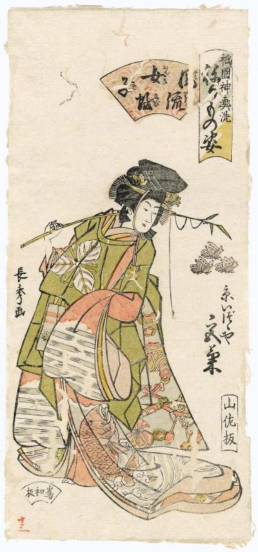 Miyagiku of the Kyô Izutsuya as a Fashionable Female Ebisu (Fûryû onna Ebisu), from the series Gion Festival Costume Parade (Gion mikoshi arai nerimono sugata)