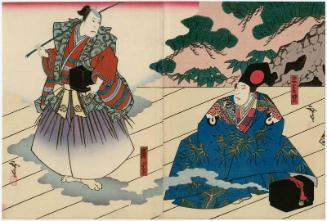 Actor Nakamura Utaemon IV as Sanbasô (R) and as Urashima (L)