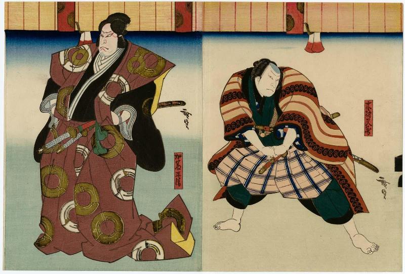 Actors Jitsukawa Enzaburô I as Kimura Matazô (R) and Nakamura Utaemon IV as Katô Masakiyo (L)