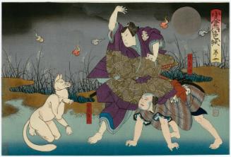 Actors Nakamura Tomozô as Yaheiji and Kataoka Gadô II as Sasahara Hayato in Act 4 of Ogura no Shikishi