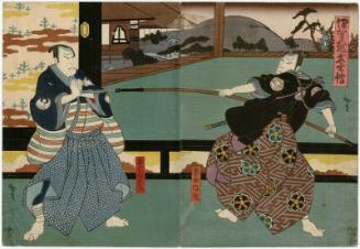 Actors Mimasu Daigorô IV as Konda Naiki (R) and Nakamura Utaemon IV as Karaki Masaemon (L), in Igagoe Buyûden