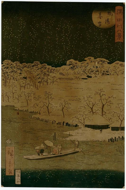 Twilight Snow at Hashiba (Hashiba bosetsu), from the series Eight Views of the Sumida River (Sumidagawa hakkei)