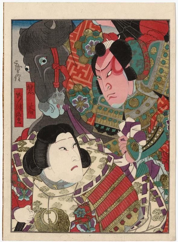 Actors Arashi Kichisaburô III as Kumagai and Ôtani Tomomatsu I as Atsumori