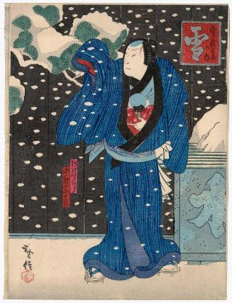 Snow: Actor Nakamura Tomijûrô II as Kanô Shirojirô, from the series Snow, Moon and Flowers (Setsugekka no uchi)