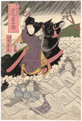 Actors Arashi Kichisaburô II as both Taga no Taishô and Torii Matasuke (R), and Ichikawa Ebijûrô I as Mochizuki Genzô (L)