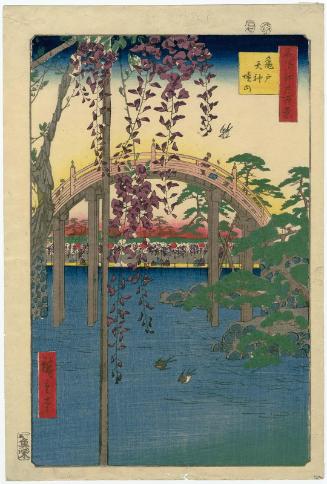 Inside Kameido Tenjin Shrine (Kameido Tenjin keidai), from the series One Hundred Famous Views of Edo (Meisho Edo hyakkei)