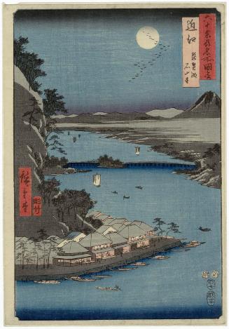 Ômi Province: Lake Biwa, Ishiyama Temple (Ômi, Biwako, Ishiyamadera), from the series Famous Places in the Sixty-odd Provinces [of Japan] ([Dai Nihon] Rokujûyoshû meisho zue)