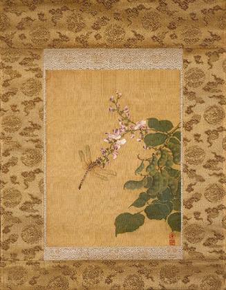 Dragon fly and blossoming pea vine