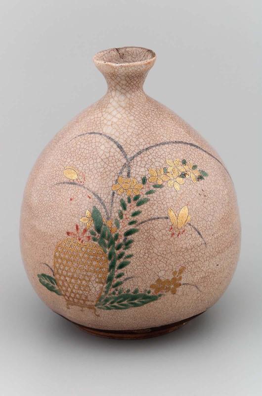 Sake bottle with decoration of basket and autumn grasses