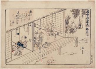 Drawing for: The Inn at Atsuta (Atsuta tomari), from the series Walking the Tôkaidô Road (Dôchû hizakurige)
