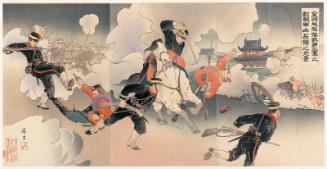 Scene of Our Second Army Occupying Nanshan in a Fierce Battle at the Fall of Jinzhoucheng (Kinshûjô kanraku waga dainigun no gekisen Nanzan senryô no kôkei)