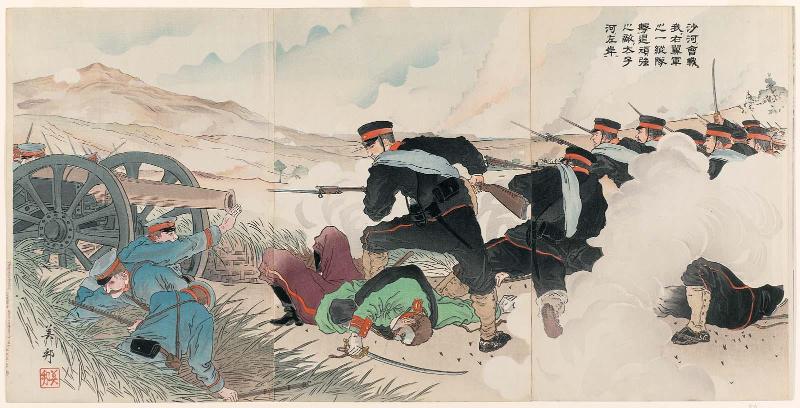 In the Battle of the Sha River, a Company of Our Right-Wing Forces Drives a Strong Enemy Force to the Left Bank of the Taizi River (Shaka no kaisen ni waga uyokugun no ichi jûtai gankyô no teki o Taishika no sagan ni gekitsui)