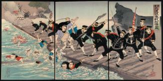 Sino-Japanese War: The Fierce Battle on the Pontoon Bridge at Jiuliancheng (Nisshin: Kyûrenjô funabashi gekisen no zu)