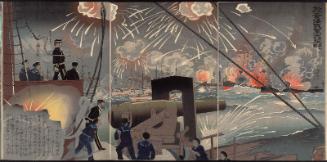 Great Victory of Our Forces at the Battle of the Yellow Sea--First Illustration (Kôkai ni okeru wagagun no daishô, dai ichi zu)