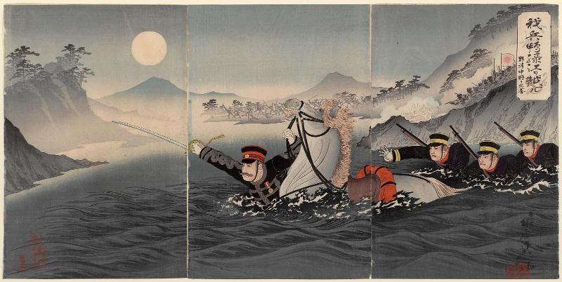 Our Forces Crossing the Yalu River:  In Honor of Lieutenant-General Nozu (Wagahei Ôryokkô o koyuru)