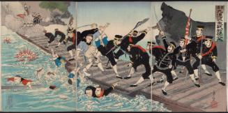 Sino-Japanese War: The Fierce Battle on the Pontoon Bridge at Jiuliancheng (Nisshin: Kyûrenjô funabashi gekisen no zu)
