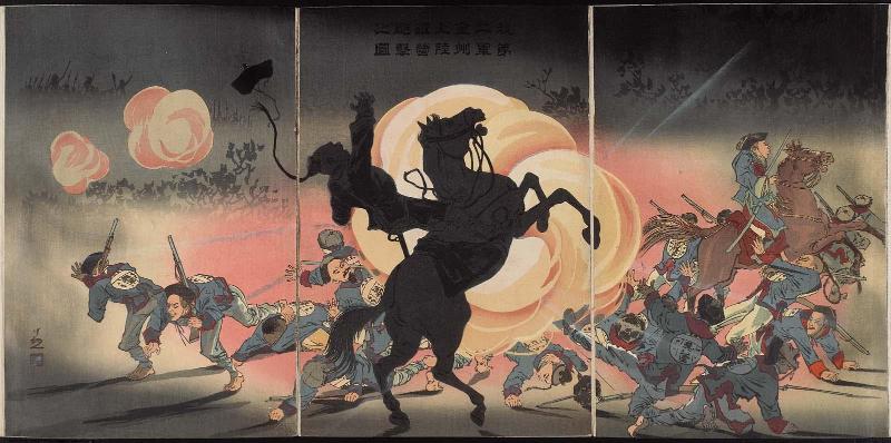 Bombarding the Enemy Camp as Our Second Army Lands at Jinzhoucheng (Waga dainigun Kinshû tekiei hôgeki no zu)