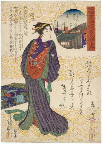 Spring View of Dôtonbori (Dôtonbori no shunkei), from the series Customs of Osaka: Frivolous Songs Matched with Beauties (Naniwa fûzoku uwakiuta bijin awase no uchi)