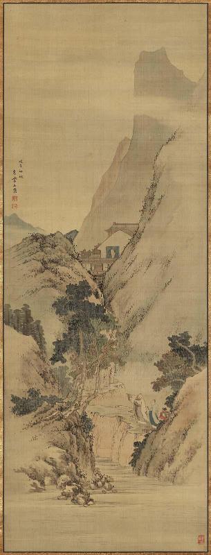Chinese Scholars Strolling Along a Ravine