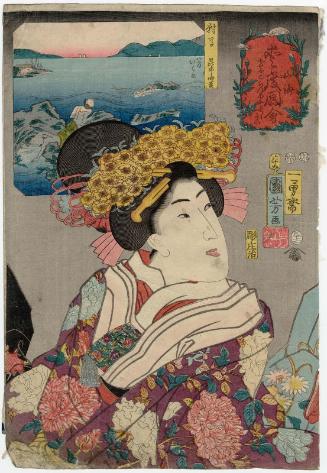 Desiring to View the Cherry Blossoms (Hana o goran asobashitai)/ Konbu and Nori Seaweeds from Tsushima Province (Tsushima konbu nori), from the series Auspicious Desires on Land and Sea (Sankai medetai zue)