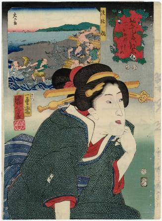 Wanting to Give a Gift (Hitotsu oage môshitai)/ Sea Bream from Awaji Province (Awaji tai), from the series Auspicious Desires on Land and Sea (Sankai medetai zue)