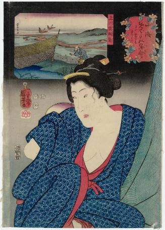 Wanting to Have a Good Dream (Yoi yume de mo mitai)/ Duck Caught in Nets in Kôzuke Province (Jôshû kasumiami kamo), from the series Auspicious Desires on Land and Sea (Sankai medetai zue)
