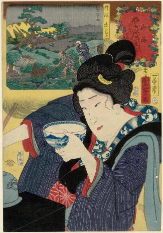 Smoky (Kemuttai)/ Red Frogs from Tanba Province (Tanba aka kairu), from the series Auspicious Desires on Land and Sea (Sankai medetai zue)