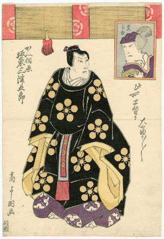 Actor Bandô Mitsugorô III as both Kakuju (inset) and Kan Shôjô