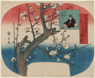Winter: The Flying Plum Tree of Dazaifu in Tsukushi; Sugawara Michizane (Fuyu, Tsukushi Dazaifu tobi-ume, Sugawara Michizane kô), from the series Flowers of the Four Seasons Famous in History (Kodai meiyo shiki no hana)