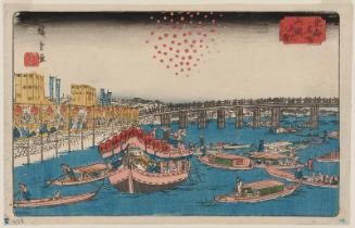 Fireworks at Ryôgoku Bridge (Ryôgoku hanabi no zu), from the series Famous Places in the Eastern Capital (Tôto meisho)