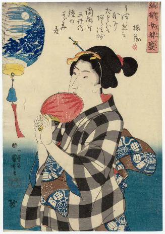 Lantern Representing the Bell of Miidera, from the series Women in Benkei-checked Fabrics (Shimazoroi onna Benkei)